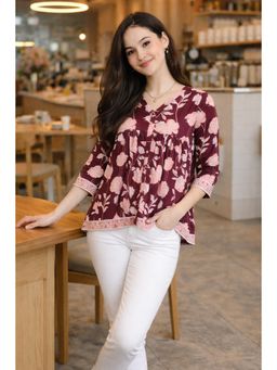 Rajnandini - Women'S Maroon Pure Cotton Floral Printed Short Tunic