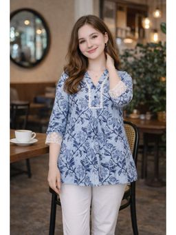 Rajnandini - Women'S Sky Blue Pure Cotton Floral Printed Short Tunic