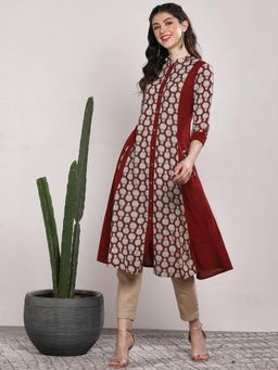 Rama's - Women Maroon Printed Straight Kurta