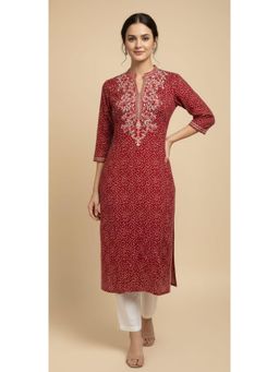 Rama's - Women Maroon Yoke Design Embroidered Kurta