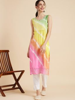 Rama's - Women Tie and Die Embroidered Straight Kurta