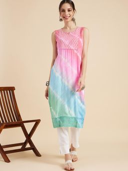 Rama's - Women Tie and Die Embroidered Straight Kurta
