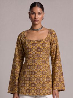 NISHORAMA - Mustard Tarini Deep Back Sleeved Tunic
