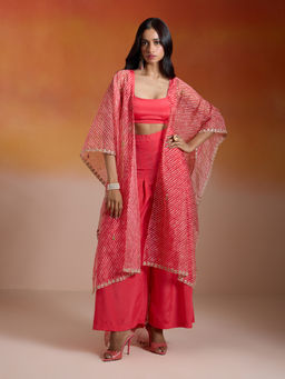 Gajra Gang - Red Organza Leheriya Embroidered Cape only Bandhan Babes (Free Size)