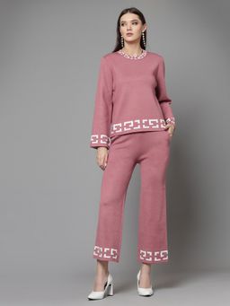 Mafadeny - Pink Women Winter Long Sleeves Co-Ord Set