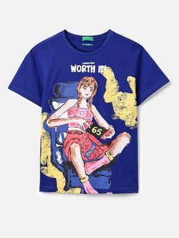 United Colors of Benetton - Blue Pure Cotton Half Sleeves T-Shirt