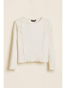 Allen Solly - White Cotton Blend Full Sleeves Top
