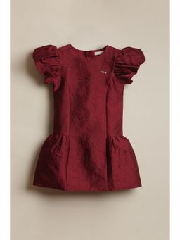 Allen Solly - Maroon Polyester Puff Sleeves Dress