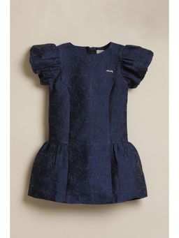 Allen Solly - Navy Blue Polyester Puff Sleeves Dress