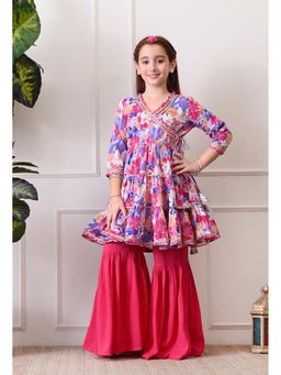 Indi-Loom Couture - Pink Cotton Three Fourth Sleeves Kurta With Sharara