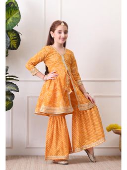 Indi-Loom Couture - Mustard Cotton Three Fourth Sleeves Kurta With Sharara
