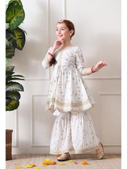 Indi-Loom Couture - White Viscose Rayon Kurta With Sharara