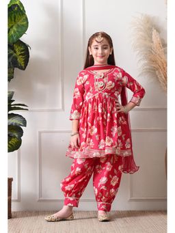 Indi-Loom Couture - Magenta Cotton Kurta With Salwar & Dupatta