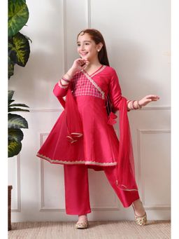 Indi-Loom Couture - Pink Polyester Blend Kurta With Pant & Dupatta