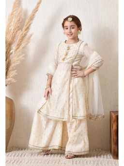 Indi-Loom Couture - White Polyester Blend Kurta With Palazzo & Dupatta