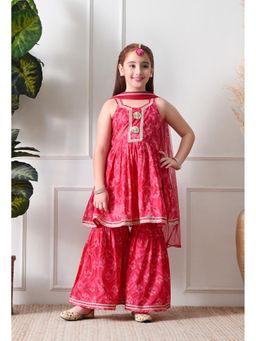 Indi-Loom Couture - Pink Cotton Sleeveless Kurta With Sharara & Dupatta