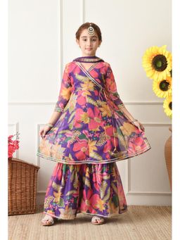 Indi-Loom Couture - Purple Polyester Blend Kurta With Sharara & Dupatta