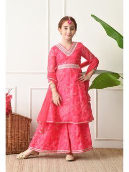 Indi-Loom Couture - Pink Polyester Blend Kurta With Palazzo & Dupatta