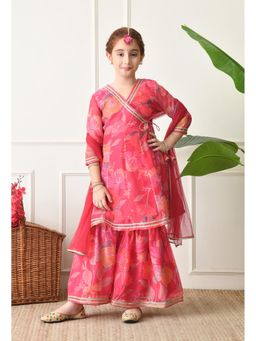 Indi-Loom Couture - Pink Polyester Blend Kurta With Sharara & Dupatta