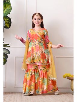 Indi-Loom Couture - Yellow Polyester Blend Kurta With Sharara & Dupatta