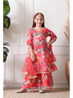 Indi-Loom Couture - Pink Polyester Blend Kurta With Palazzo & Dupatta