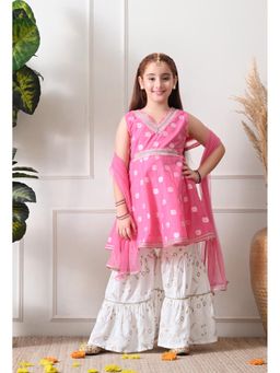 Indi-Loom Couture - Pink Cotton Sleeveless Kurta With Sharara & Dupatta