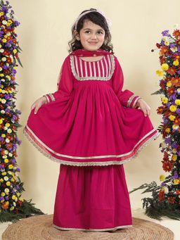 Little Bansi - Magenta Georgette Three Fourth Sleeves Kurta With Sharara & Dupatta