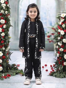Little Bansi - Black Cotton Full Sleeves Top With Pant With Jacket