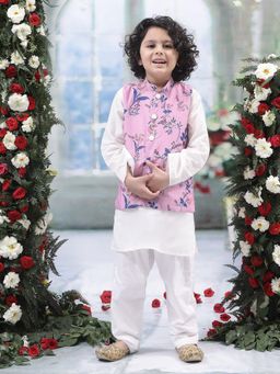 Little Bansi - Pink Cotton Blend Full Sleeves Kurta With Pyjama & Nehru Jacket