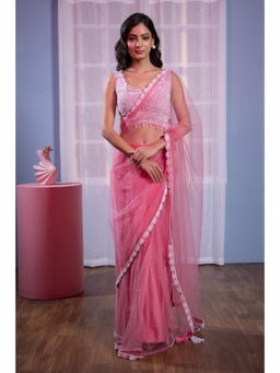 Kanika Verma - Pink Pearl Pre Draped Saree with Stitched Blouse