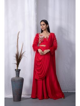 Kanika Verma - Red Alsouk Draped Skirt and Blouse (Set of 2)