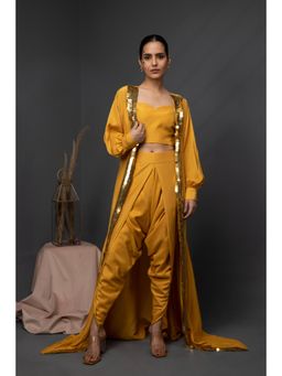 Kanika Verma - Miracle Garden Solid Blouse with Dhoti and Jacket (Set of 3)