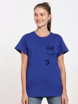 Bewakoof - Women's Blue Pocket Panda Graphic Printed Boyfriend T-shirt