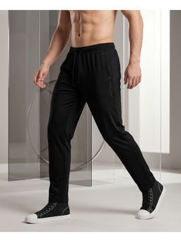 T.T. - Black Regular Fit Dri-Fit Wrinkle Resistant Sports Trackpant