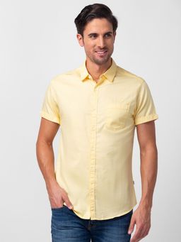 Spykar - Yellow Half Sleeves Dobby Shirt For Men
