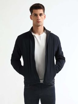 Arrow Sports - Navy Blue High Neck Bomber Jacket