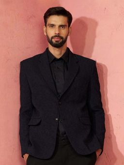 Vastramay - Navy Blue Notched Lapel Blazer