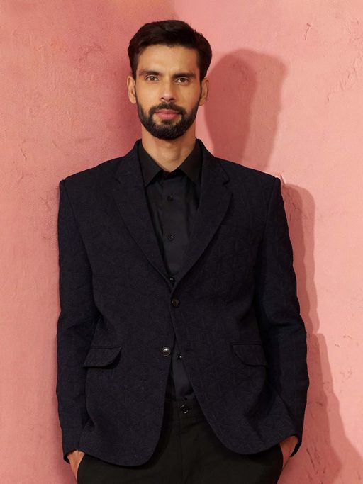 Vastramay Navy Blue Notched Lapel Blazer