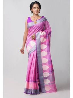 Unnati Silks - Pink Block Printed Sico Saree with Unstitched Blouse