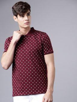 HIGHLANDER - Maroon Cotton Collar Neck Slim Polo T-Shirt