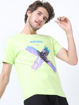 HIGHLANDER - Green Cotton Round Neck Slim T-Shirt