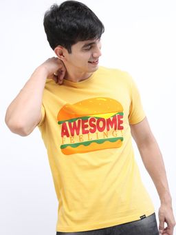 HIGHLANDER - Yellow Cotton Round Neck Slim T-Shirt