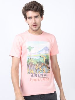 HIGHLANDER - Pink Cotton Round Neck Slim T-Shirt