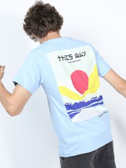 HIGHLANDER - Blue Cotton Round Neck Slim T-Shirt