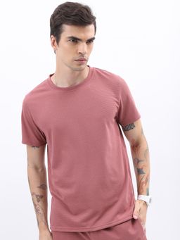 HIGHLANDER - Pink Polyester Round Neck Slim T-Shirt