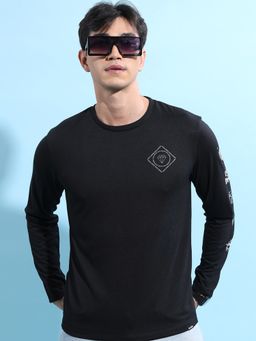 HIGHLANDER - Black Polyester Round Neck Relaxed T-Shirt