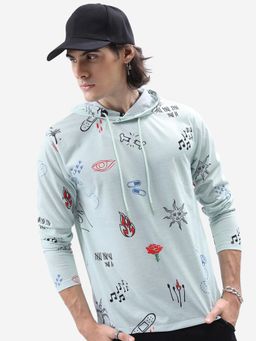 HIGHLANDER - Blue Polyester Hooded Relaxed T-Shirt