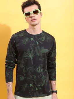 HIGHLANDER - Black Polyester Round Neck Relaxed T-Shirt