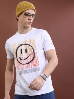 HIGHLANDER - White Polyester Round Neck Relaxed T-Shirt