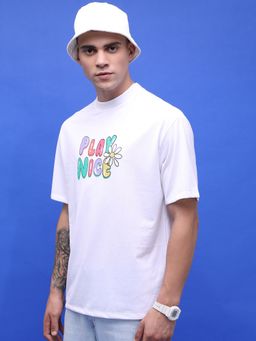 HIGHLANDER - White Polyester Round Neck Oversized T-Shirt